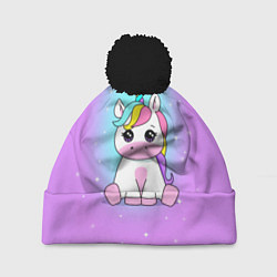 Шапка с помпоном Единорог, цвет: 3D-черный
