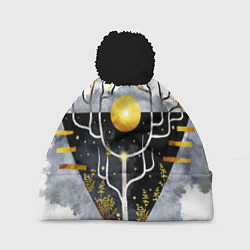 Шапка с помпоном Графит и золото: дерево жизни, цвет: 3D-черный