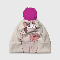 Шапка с помпоном Pop Cat, цвет: 3D-малиновый