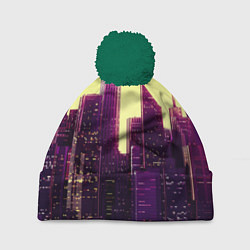 Шапка с помпоном Неоновый город, цвет: 3D-зеленый
