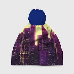 Шапка с помпоном Неоновый город, цвет: 3D-тёмно-синий