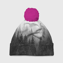 Шапка с помпоном Туманный лес, цвет: 3D-малиновый