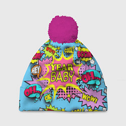 Шапка с помпоном Year baby Pop art print, цвет: 3D-малиновый