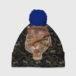 Шапка с помпоном Морда тигра, цвет: 3D-тёмно-синий