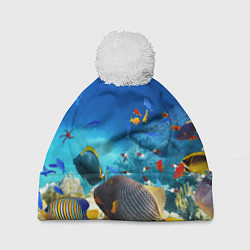 Шапка с помпоном Морской мир, цвет: 3D-белый