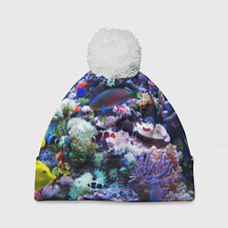 Шапка с помпоном Коралловые рыбки, цвет: 3D-белый