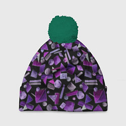 Шапка с помпоном Геометрический фиолетовый, цвет: 3D-зеленый