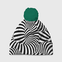 Шапка с помпоном Гипнотическая абстракция, цвет: 3D-зеленый