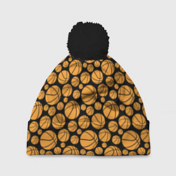 Шапка с помпоном Баскетбольные Мячи, цвет: 3D-черный