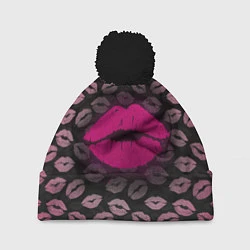 Шапка с помпоном Малиновые губы, цвет: 3D-черный
