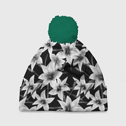 Шапка с помпоном Лилии черно-белые, цвет: 3D-зеленый