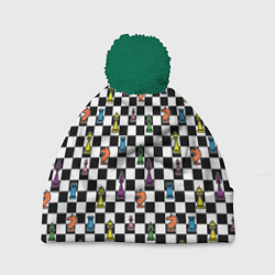 Шапка c помпоном Яркая шахматная доска
