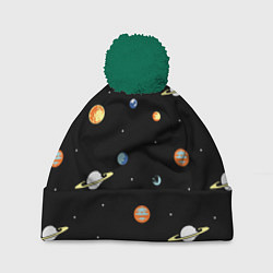 Шапка с помпоном Планеты в космосе, цвет: 3D-зеленый