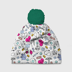 Шапка с помпоном Медицинский паттерн, цвет: 3D-зеленый