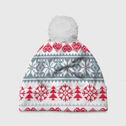 Шапка c помпоном Вязаный рисунок