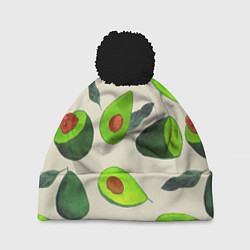 Шапка c помпоном Авокадо - фруктовый паттерн