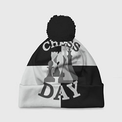 Шапка с помпоном Шахматный День, цвет: 3D-черный
