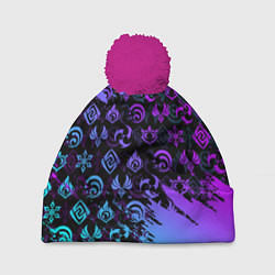 Шапка c помпоном GENSHIN NEON PATTERN SYMBOL НЕОН ЭМБЛЕМЫ