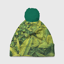 Шапка с помпоном Растительная жизнь - Хоста, цвет: 3D-зеленый