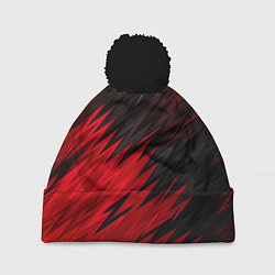 Шапка c помпоном ЧЁРНО КРАСНЫЕ КРАСКИ RED BLACK STRIPES