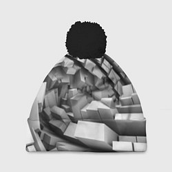 Шапка с помпоном Геометрическая объёмная абстракция, цвет: 3D-черный