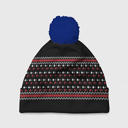 Шапка с помпоном НОВОГОДНИЙ ПАТТЕРН SWEATER, цвет: 3D-тёмно-синий