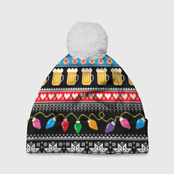 Шапка c помпоном Новогодний пивной узор