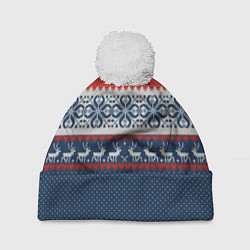 Шапка с помпоном НОВОГОДНИЙ УЗОР С ОЛЕНЯМИ, цвет: 3D-белый