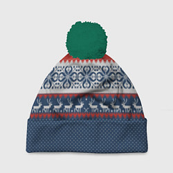 Шапка с помпоном НОВОГОДНИЙ УЗОР С ОЛЕНЯМИ, цвет: 3D-зеленый