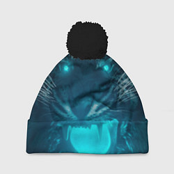 Шапка с помпоном Неоновый водяной тигр 2022, цвет: 3D-черный