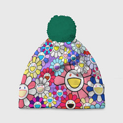 Шапка с помпоном Цветы Takashi Murakami, цвет: 3D-зеленый