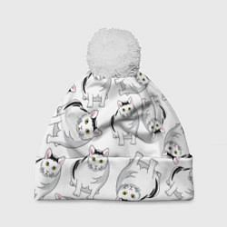 Шапка с помпоном КОТИКИ МЕМ МЯУ, цвет: 3D-белый