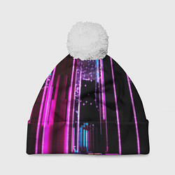 Шапка с помпоном Ночной город в киберпанке, цвет: 3D-белый