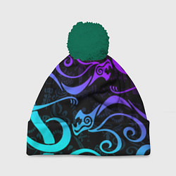 Шапка c помпоном НЕОНОВОЕ ТАТУ ДРАКЕНА УЗОР