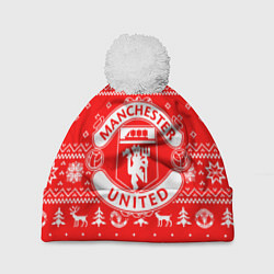 Шапка с помпоном FC Manchester United: Новогодний узор, цвет: 3D-белый