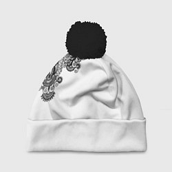 Шапка c помпоном Черно Белые КруЖева