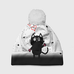 Шапка с помпоном Котик в тумане Сердечки, цвет: 3D-белый