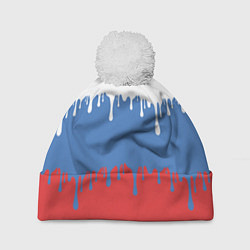 Шапка с помпоном Флаг России потёки, цвет: 3D-белый