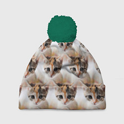 Шапка с помпоном Маленький котенок паттерн, цвет: 3D-зеленый
