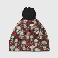 Шапка с помпоном Кровавые Черепа Skulls, цвет: 3D-черный