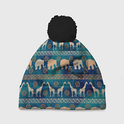 Шапка с помпоном Жирафы и слоны, цвет: 3D-черный