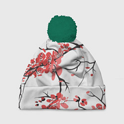 Шапка с помпоном Распустившиеся цветы, цвет: 3D-зеленый