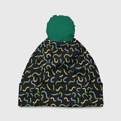 Шапка с помпоном Радужные полоски На черном Фоне, цвет: 3D-зеленый