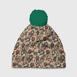Шапка с помпоном ДРАКОН И РОЗА, цвет: 3D-зеленый