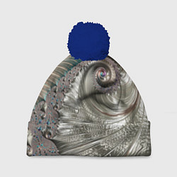 Шапка с помпоном Fractal pattern Spiral Серебристый фрактал спираль, цвет: 3D-тёмно-синий