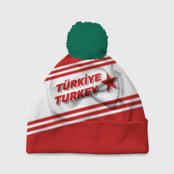Шапка с помпоном Надпись Турция на турецком и английском языках, цвет: 3D-зеленый