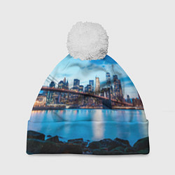 Шапка c помпоном Закат в мегаполисе