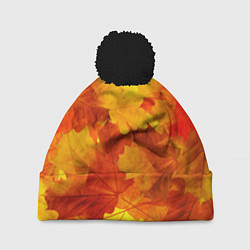 Шапка с помпоном Желтые-листья, цвет: 3D-черный