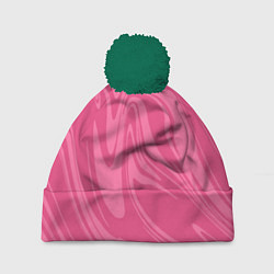 Шапка с помпоном РОЗОВЫЕ РАЗВОДЫ КРАСКИ МРАМОРНЫЙ, цвет: 3D-зеленый