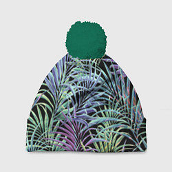 Шапка с помпоном Разноцветные Листья Пальм В Ночных Джунглях, цвет: 3D-зеленый